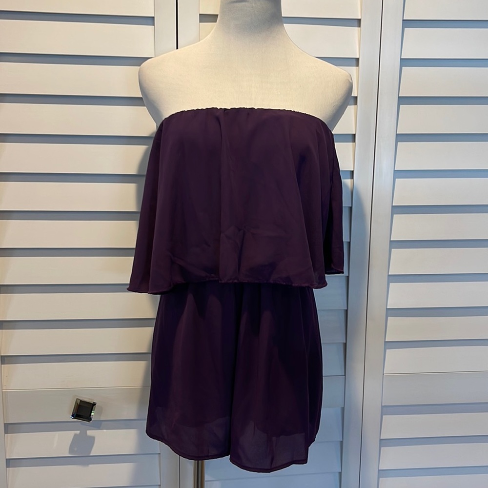 Pixi + Ivy Purple short Romper, lined.